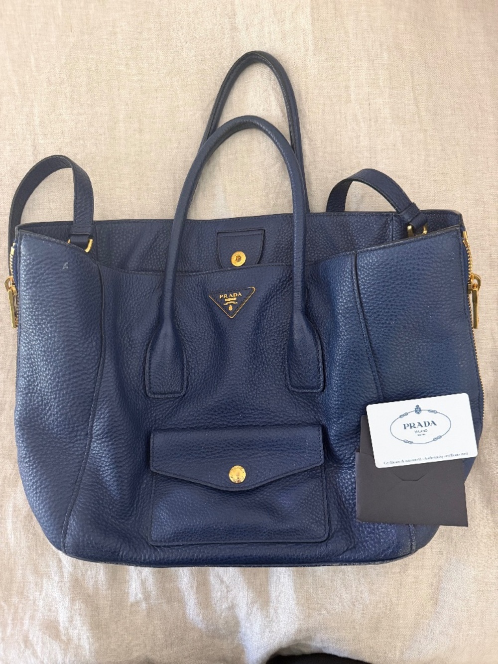 Prada Daino Side-Zip Twin Pocket Tote Bag